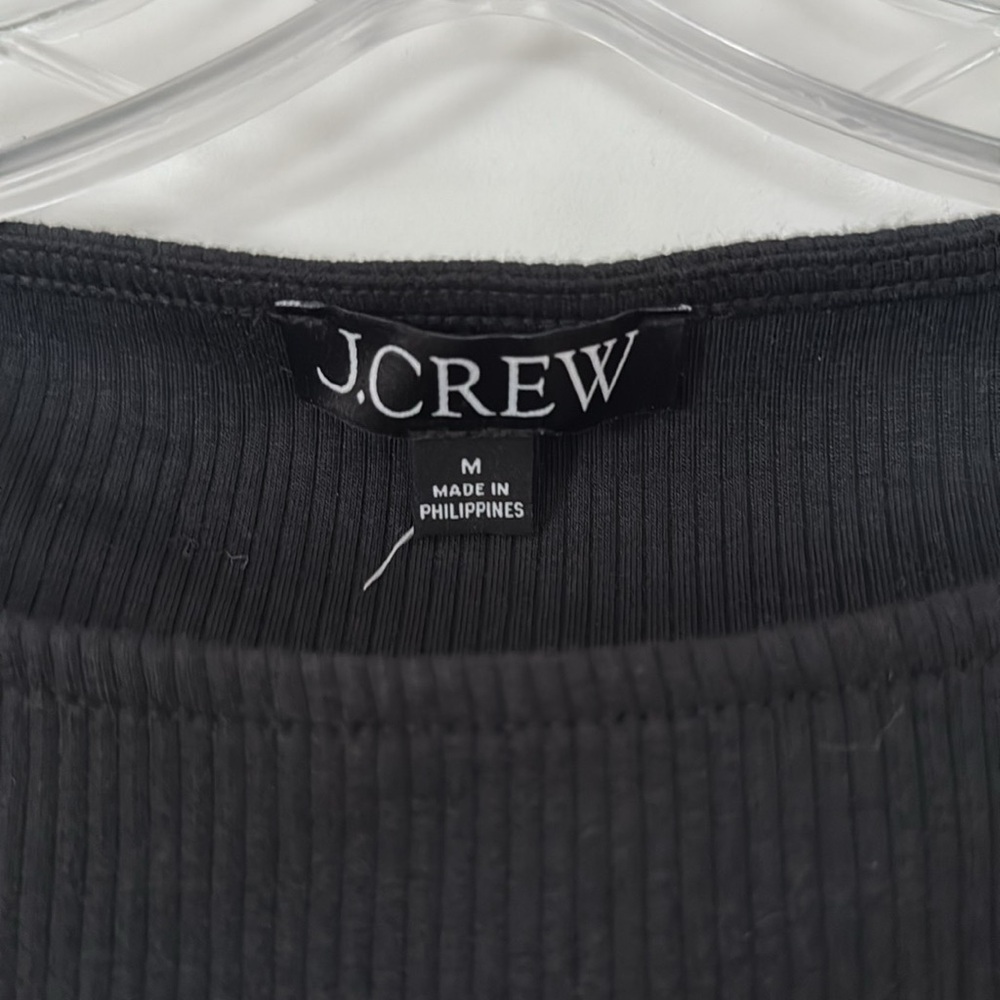 J.Crew Black Ribbed Top Medium Ruffle Sleeve Stretch Work Office Blouse M - Picture 2 of 5